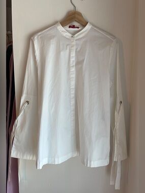 Hugo Boss White Erilia Tie-Cuff Button Up Bell Sleeve Blouse Top